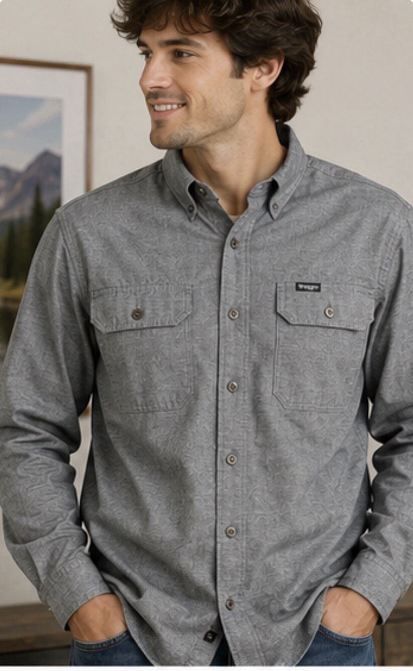 Wrangler Outdoor Series Shirt Gray Button Front Long Sleeve Men’s XL